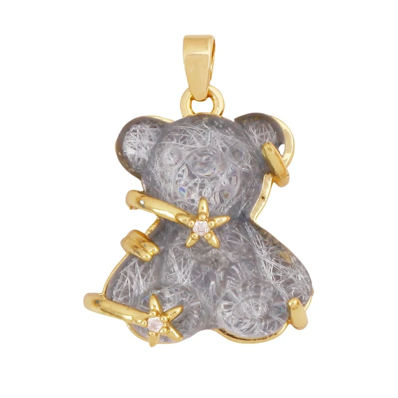 Cute Bear Animal Inlaid Colourful Resin Charm Pendant,Real 18K Gold Plated Jewelry Necklace Bracelet DIY Making Supplies K79