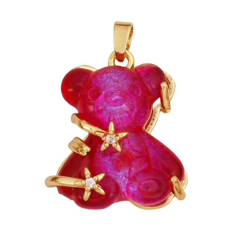 Cute Bear Animal Inlaid Colourful Resin Charm Pendant,Real 18K Gold Plated Jewelry Necklace Bracelet DIY Making Supplies K79