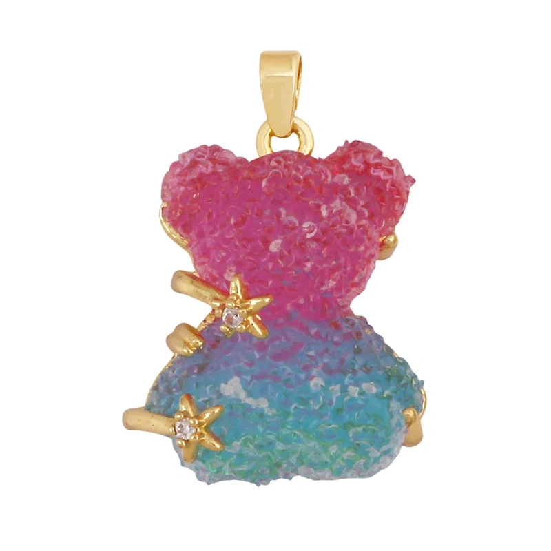 Cute Bear Animal Charm Pendant Inlaid Colourful Resin,Real 18K Gold Plated Jewelry Necklace Bracelet DIY Making Supplies K86