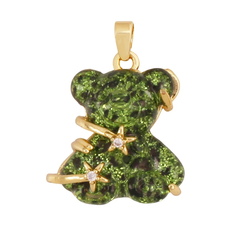 Cute Bear Animal Inlaid Colourful Resin Charm Pendant,Real 18K Gold Plated Jewelry Necklace Bracelet DIY Making Supplies K79