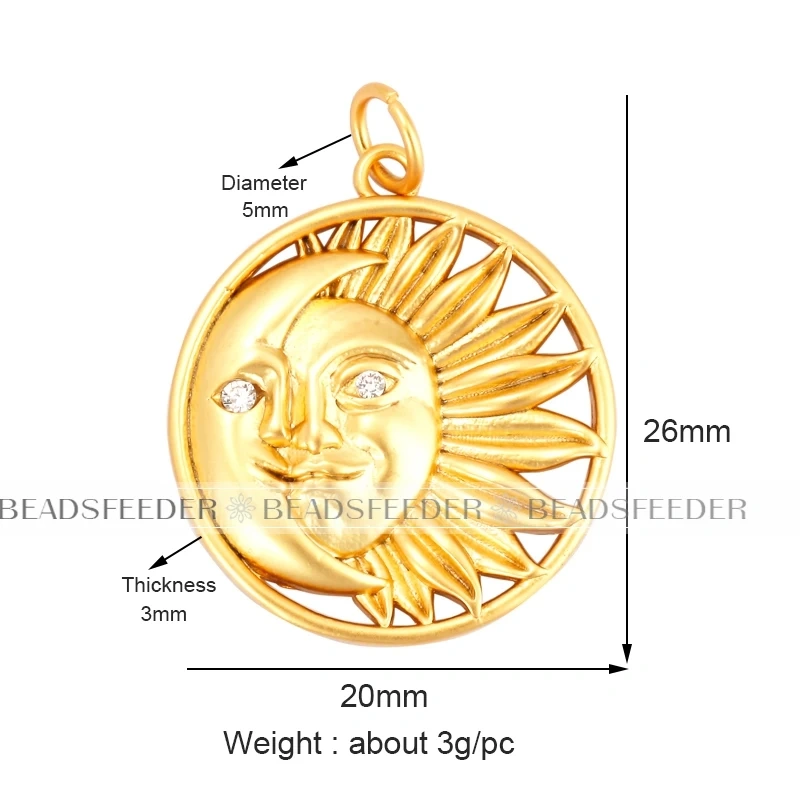 Apollo Sun-god Moon Evil Eye Wing Coin Charm Pendant,Mat 18K Gold Colour Plated ,Craft Jewelry Necklace WholeSale Supplies L13