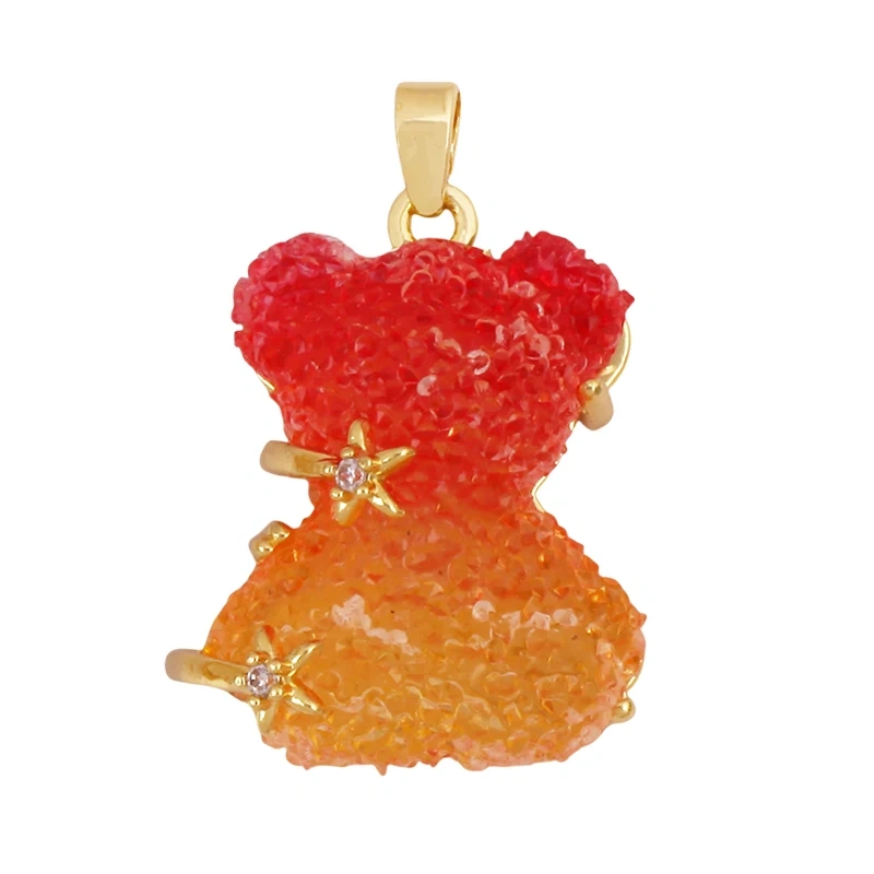 Cute Bear Animal Charm Pendant Inlaid Colourful Resin,Real 18K Gold Plated Jewelry Necklace Bracelet DIY Making Supplies K86