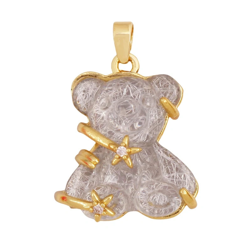 Cute Bear Animal Inlaid Colourful Resin Charm Pendant,Real 18K Gold Plated Jewelry Necklace Bracelet DIY Making Supplies K79