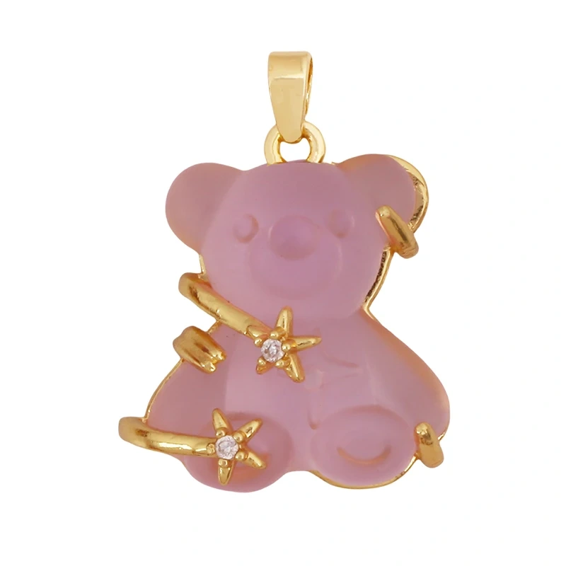 Cute Bear Animal Inlaid Colourful Resin Charm Pendant,Real 18K Gold Plated Jewelry Necklace Bracelet DIY Making Supplies K79