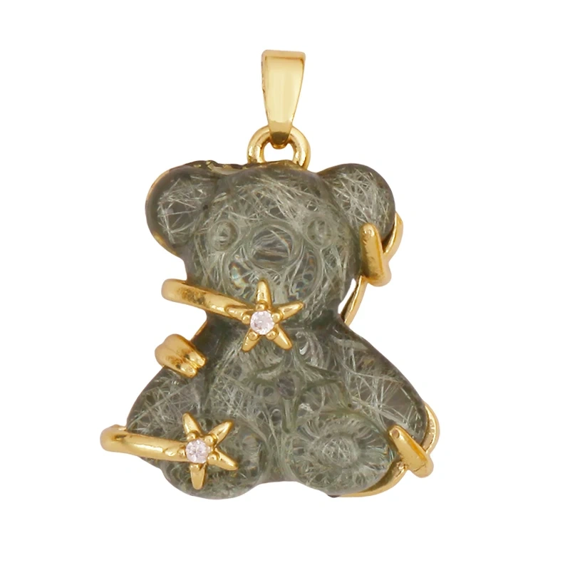 Cute Bear Animal Inlaid Colourful Resin Charm Pendant,Real 18K Gold Plated Jewelry Necklace Bracelet DIY Making Supplies K79