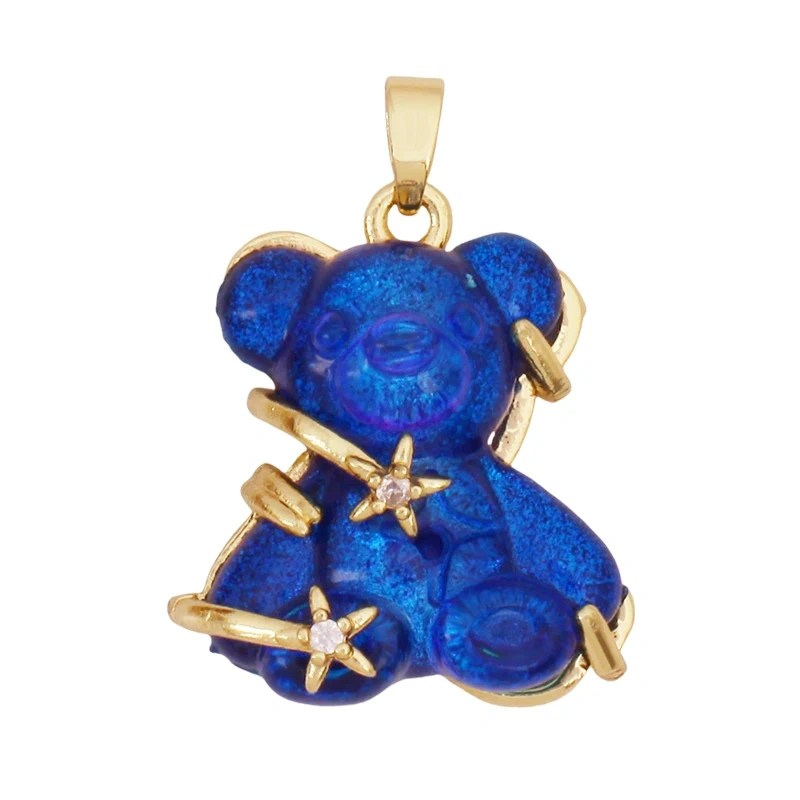Cute Bear Animal Inlaid Colourful Resin Charm Pendant,Real 18K Gold Plated Jewelry Necklace Bracelet DIY Making Supplies K79