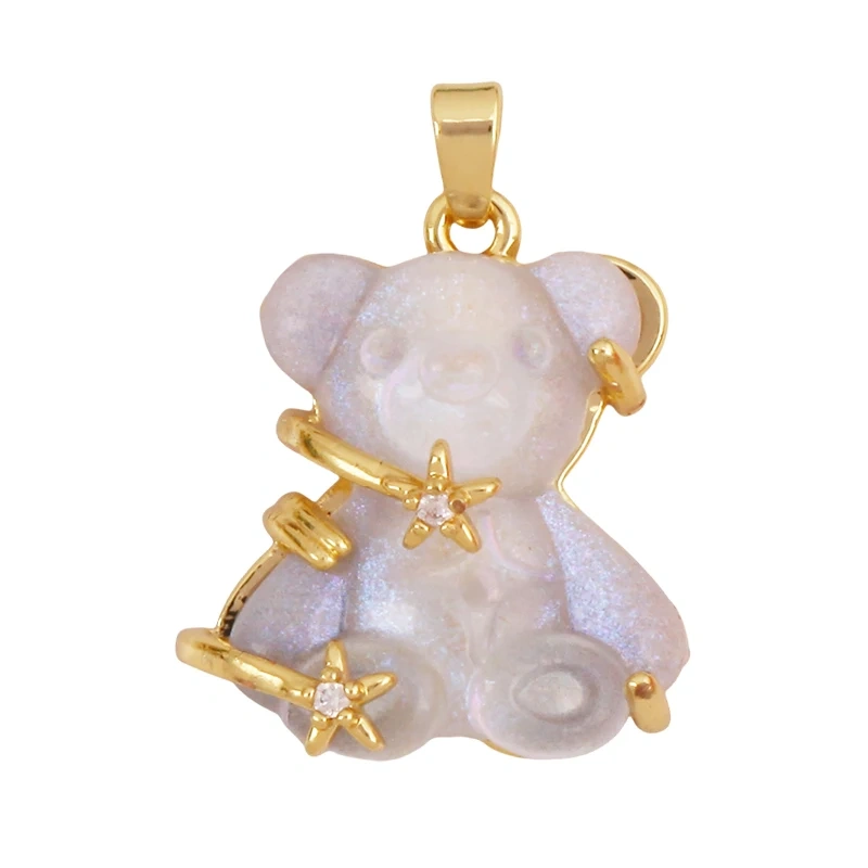 Cute Bear Animal Inlaid Colourful Resin Charm Pendant,Real 18K Gold Plated Jewelry Necklace Bracelet DIY Making Supplies K79