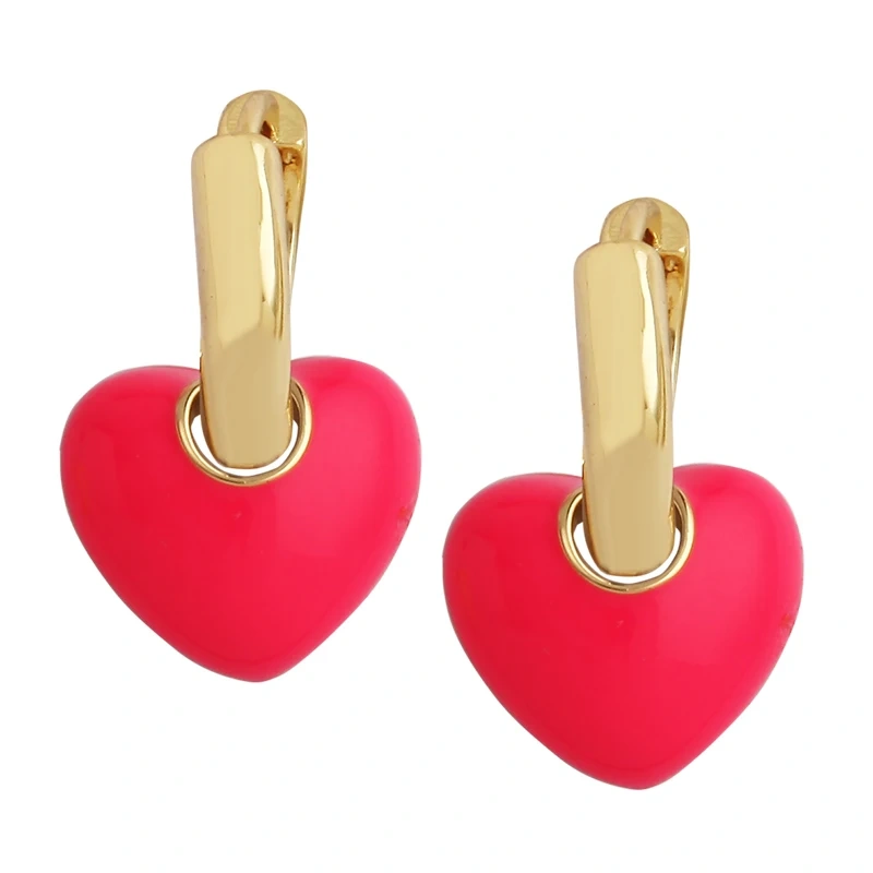 New Design Heart Enamel Earring,Red Pink Blue Rose Fashion Gold Plated Stud Jewelry For Partner Girlfriend Valentine Gift