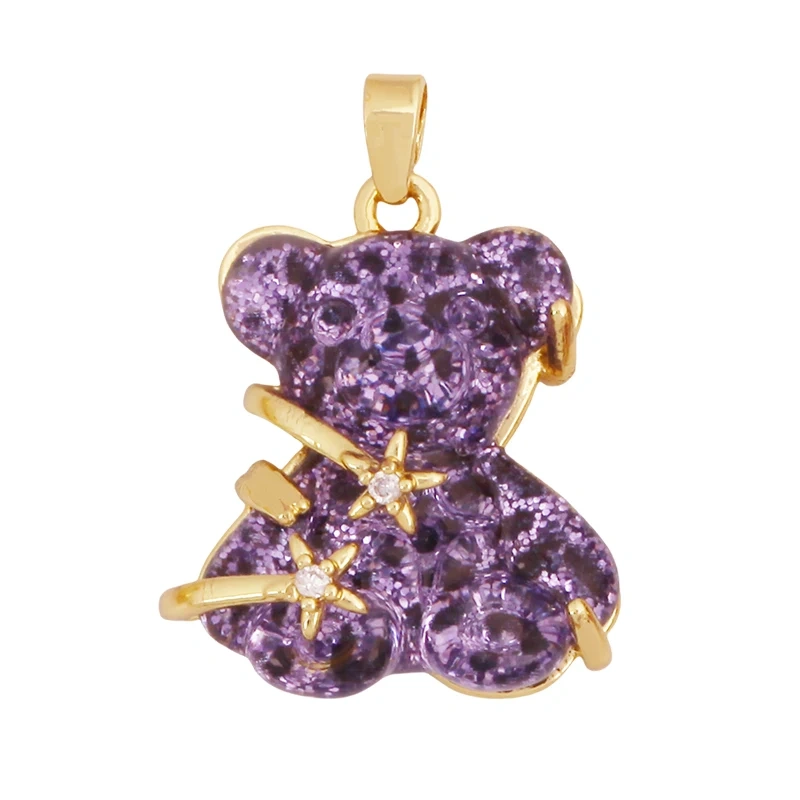 Cute Bear Animal Inlaid Colourful Resin Charm Pendant,Real 18K Gold Plated Jewelry Necklace Bracelet DIY Making Supplies K79