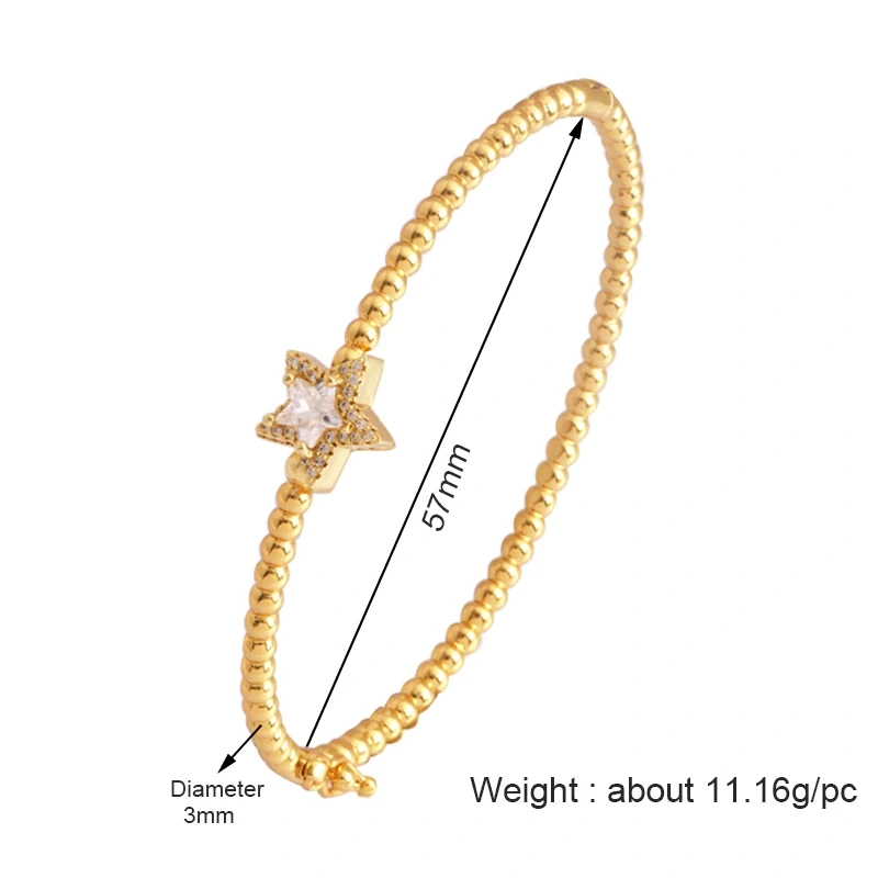 Trendy Sparkle Star Shape Crystal CZ Charm Bangle,Exquisite Luxury Colorful Zircon Brass 18K Gold Plated Bracelet Supplies