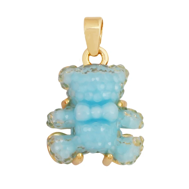 Cute Bear Animal Charm Pendant Inlaid Colourful Resin,Real 18K Gold Plated Jewelry Necklace Bracelet DIY Making Supplies K86