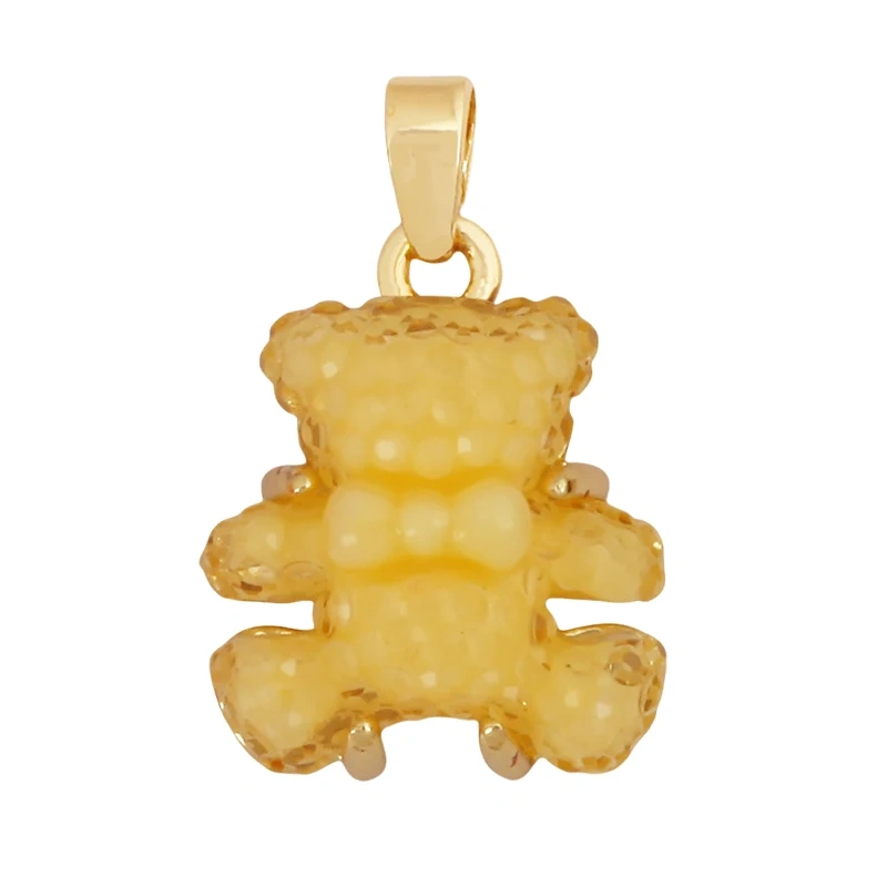 Cute Bear Animal Charm Pendant Inlaid Colourful Resin,Real 18K Gold Plated Jewelry Necklace Bracelet DIY Making Supplies K86