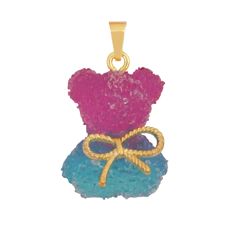 Cute Bear Animal Charm Pendant Inlaid Colourful Resin,Real 18K Gold Plated Jewelry Necklace Bracelet DIY Making Supplies K86