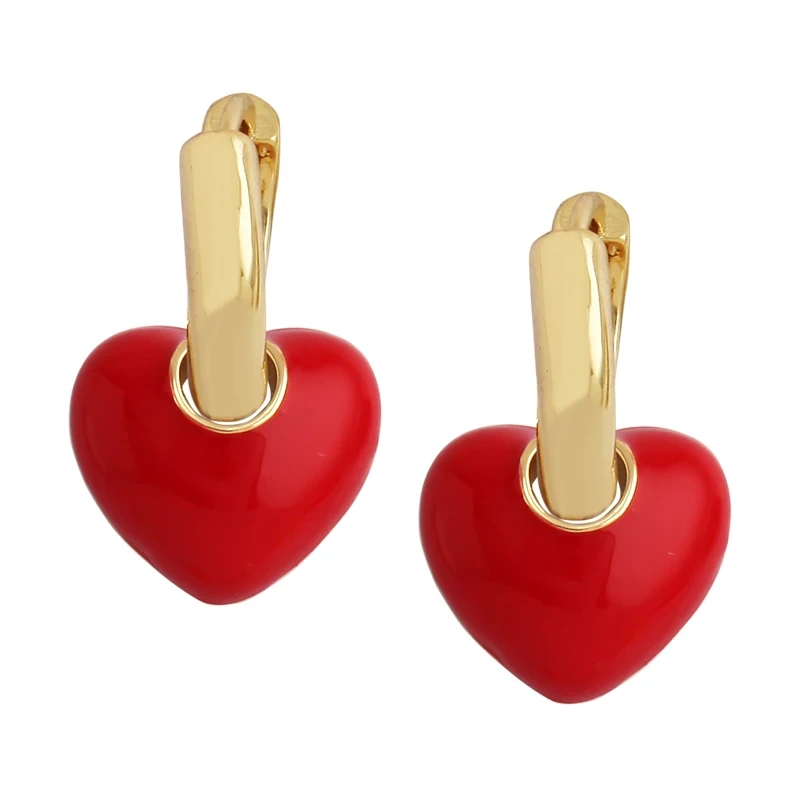 New Design Heart Enamel Earring,Red Pink Blue Rose Fashion Gold Plated Stud Jewelry For Partner Girlfriend Valentine Gift