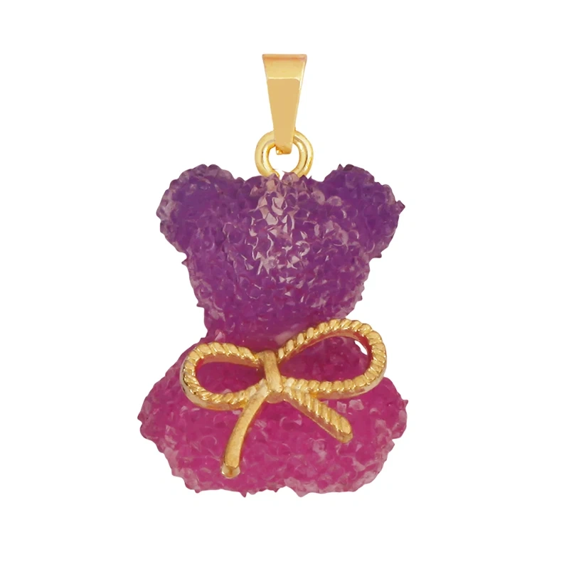 Cute Bear Animal Charm Pendant Inlaid Colourful Resin,Real 18K Gold Plated Jewelry Necklace Bracelet DIY Making Supplies K86