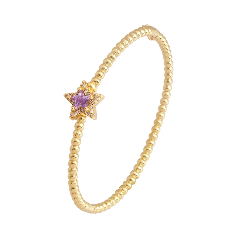 Trendy Sparkle Star Shape Crystal CZ Charm Bangle,Exquisite Luxury Colorful Zircon Brass 18K Gold Plated Bracelet Supplies