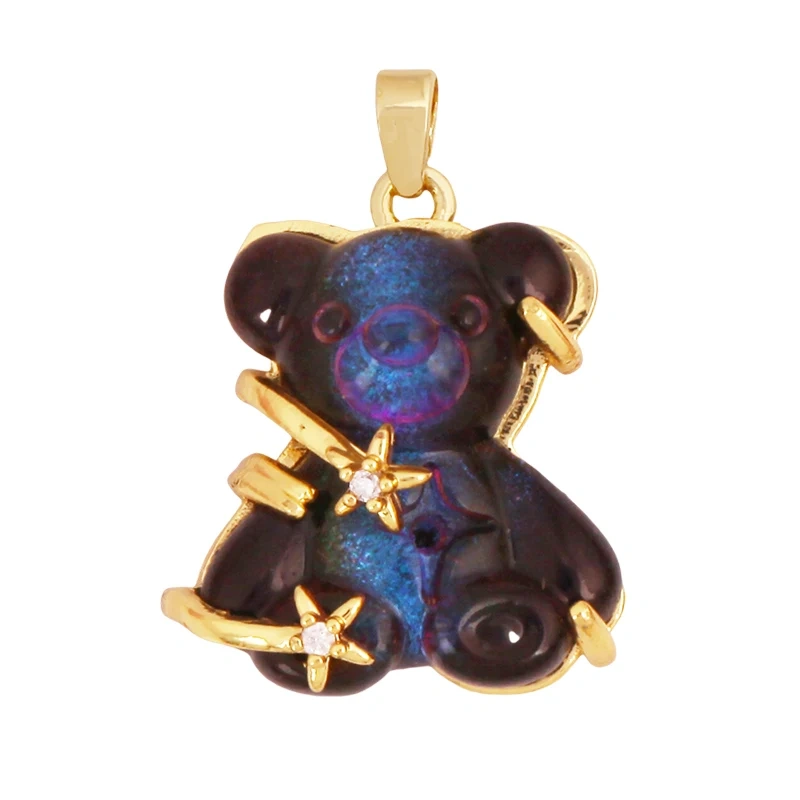 Cute Bear Animal Inlaid Colourful Resin Charm Pendant,Real 18K Gold Plated Jewelry Necklace Bracelet DIY Making Supplies K79