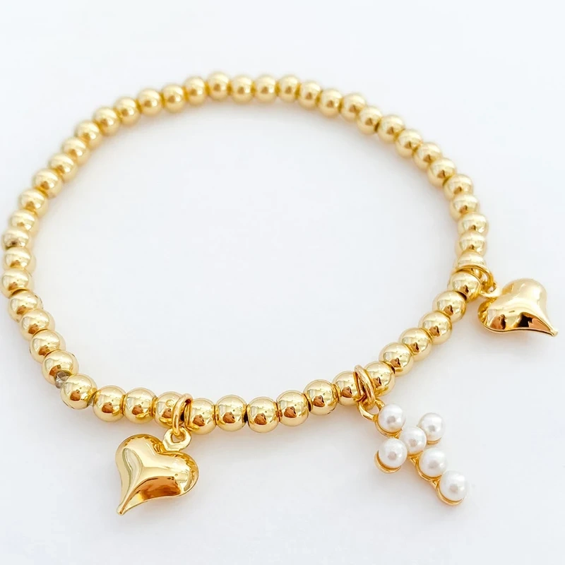 Max Jewel Love Mama Heart Cross Star Charm Bracelet with Lobster Shiny Bling ,18K Gold Plated Jewelry, Gift for Her Party Bar