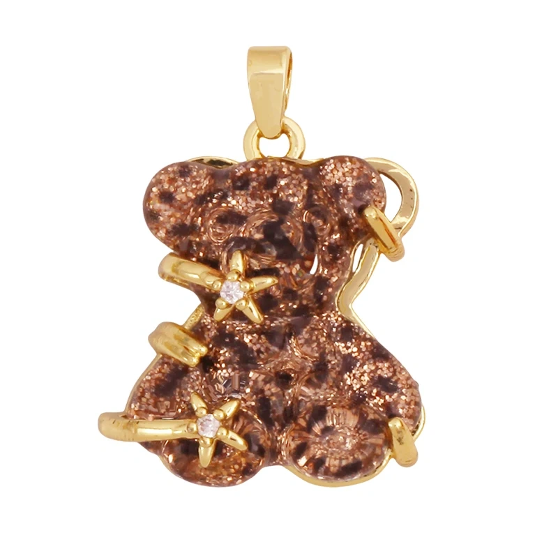 Cute Bear Animal Inlaid Colourful Resin Charm Pendant,Real 18K Gold Plated Jewelry Necklace Bracelet DIY Making Supplies K79