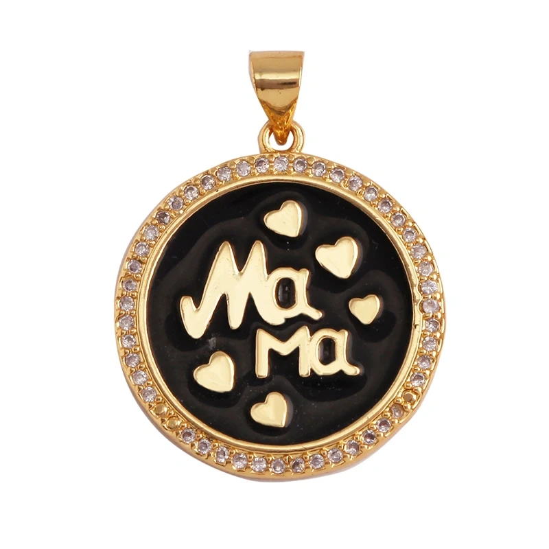 Fashion Heart Shape Mama Charm Pendant,Classics Love Colorful Cubic Zirconia Real 18K Gold Plated Craft Jewelry Supplies K84