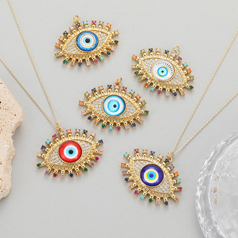 Fashion Colorful Evil Eye Charm Pendant,18K Gold Plated Cubic Zirconia Glass Stone Jewelry Necklace Bracelet Supplies K81