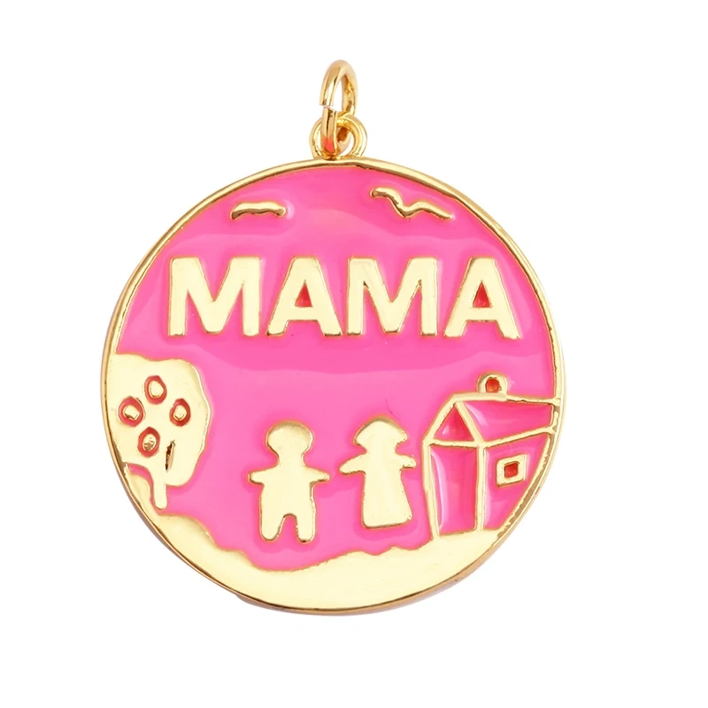 Fashion Heart Shape Mama Charm Pendant,Classics Love Colorful Cubic Zirconia Real 18K Gold Plated Craft Jewelry Supplies K84