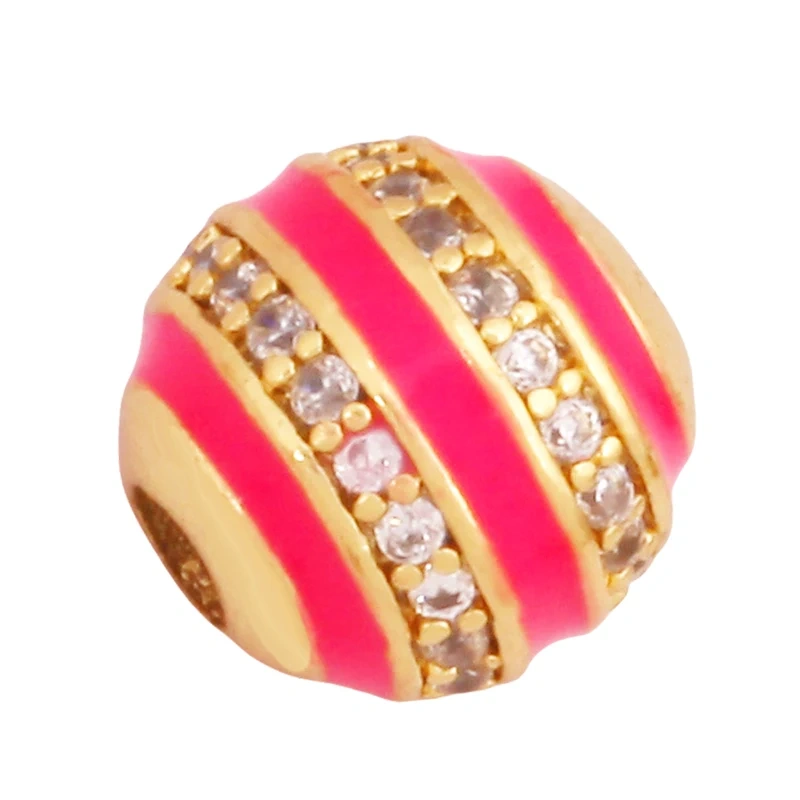 Trendy Colourful Enamel Stripe Spherical Geometry Bead,Real 18K Gold Plated DIY Bracelet Necklace Accessories Supplies K62