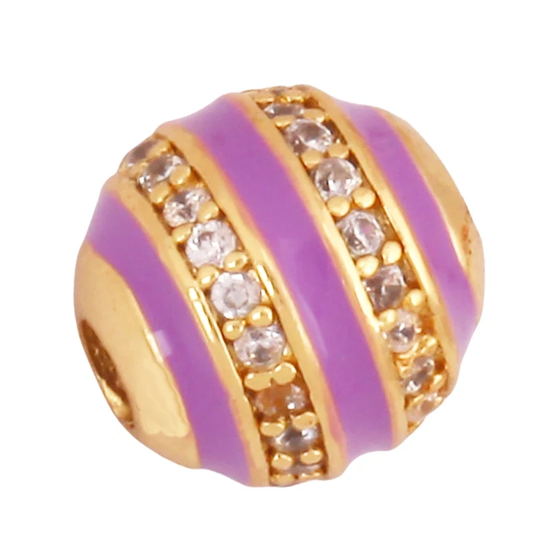 Trendy Colourful Enamel Stripe Spherical Geometry Bead,Real 18K Gold Plated DIY Bracelet Necklace Accessories Supplies K62