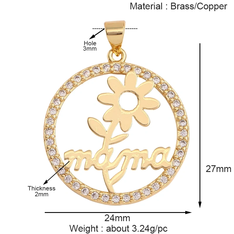 Fashion Heart Shape Mama Charm Pendant,Classics Love Colorful Cubic Zirconia Real 18K Gold Plated Craft Jewelry Supplies K84