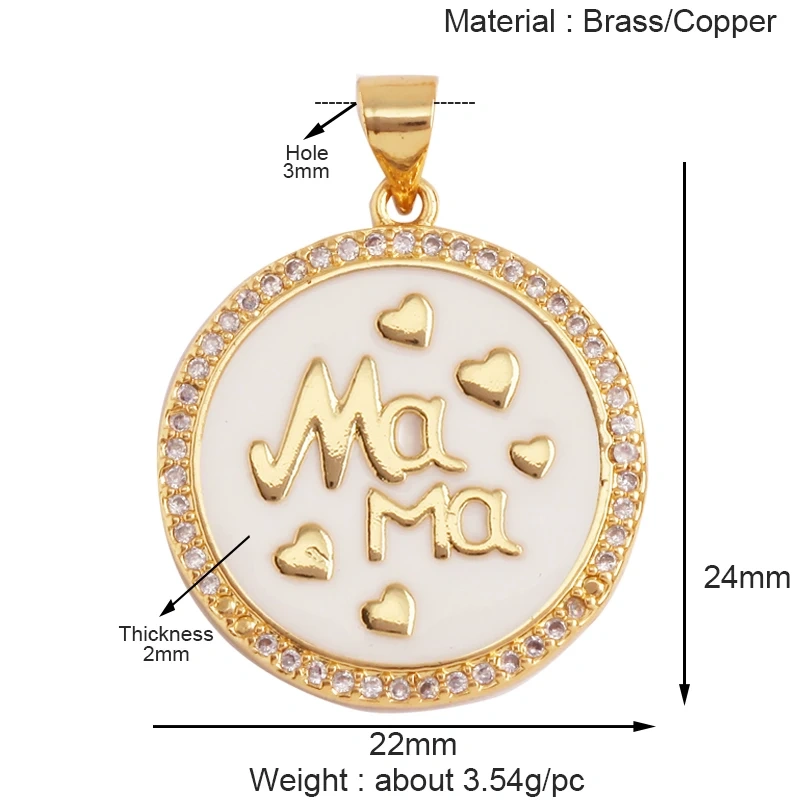 Fashion Heart Shape Mama Charm Pendant,Classics Love Colorful Cubic Zirconia Real 18K Gold Plated Craft Jewelry Supplies K84