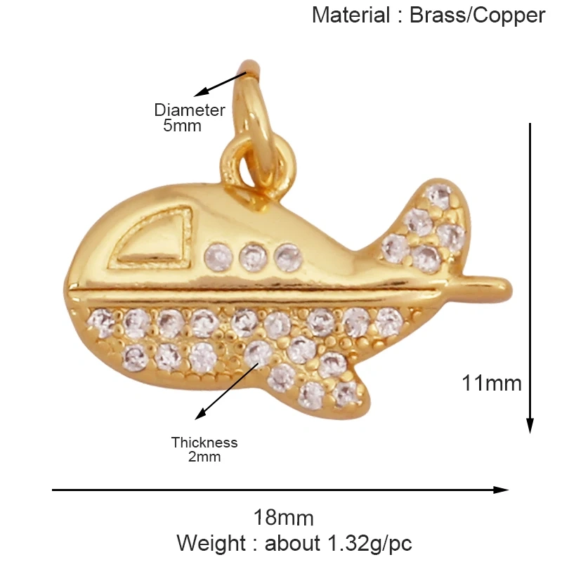 Jet Airplane Helicopter Aircraft Charm Pendant,Real 18K Gold  Plated Necklace Bracelet Earring Summer Beach Jewelry Supply K72