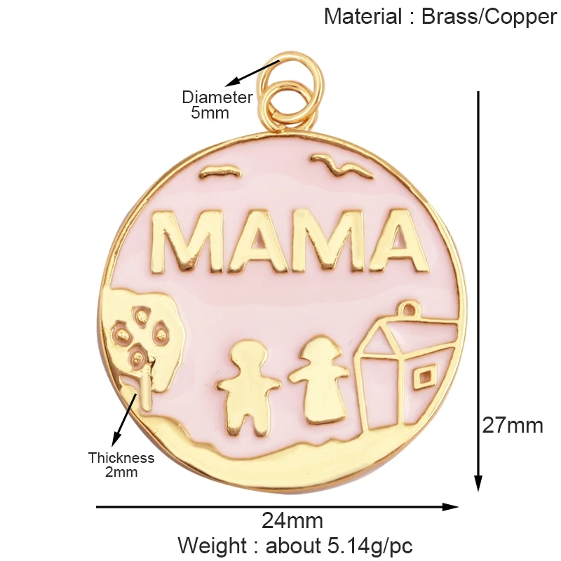 Fashion Heart Shape Mama Charm Pendant,Classics Love Colorful Cubic Zirconia Real 18K Gold Plated Craft Jewelry Supplies K84