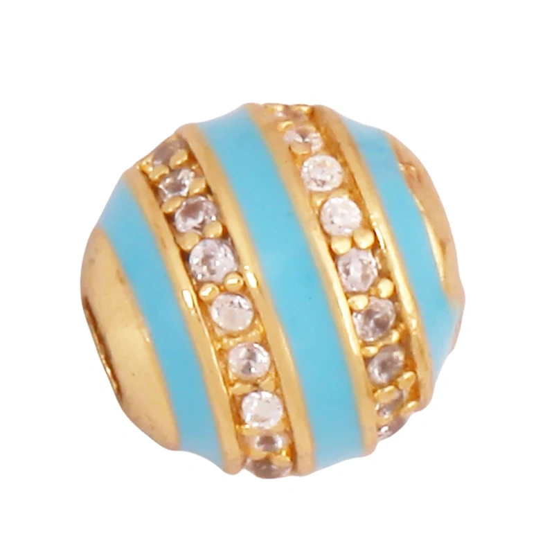 Trendy Colourful Enamel Stripe Spherical Geometry Bead,Real 18K Gold Plated DIY Bracelet Necklace Accessories Supplies K62