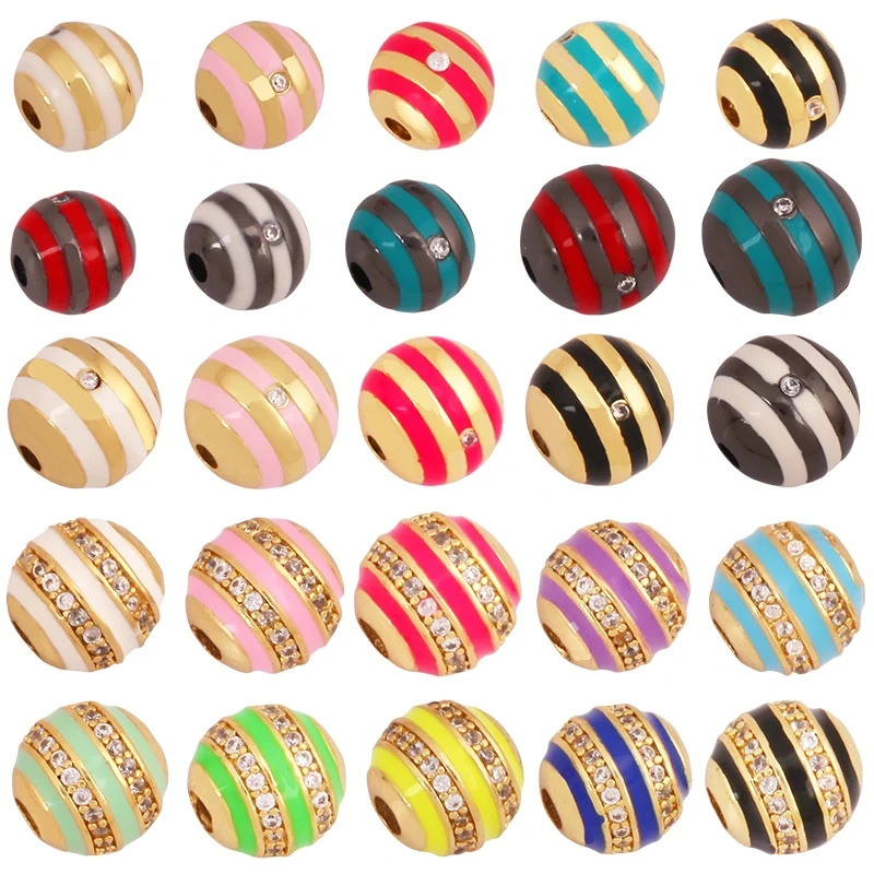 Trendy Colourful Enamel Stripe Spherical Geometry Bead,Real 18K Gold Plated DIY Bracelet Necklace Accessories Supplies K62