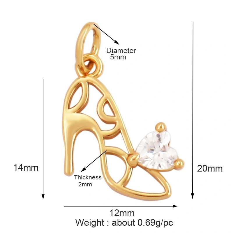 Fashion Cowboy Hat Boots Dance Shoes Bra Birdcage Sports Charm Pendant,Zircon Real 18K Gold Necklace Craft Jewelry Supplies K68