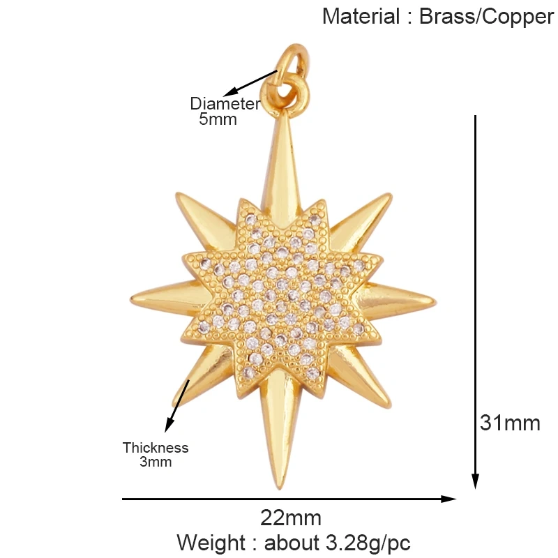 Sun Moon Star Celestial Charm Pendant,Real 18K Gold Plated Cubic Zirconia Paved,Jewelry Necklace Bracelet Accessories Supply K49