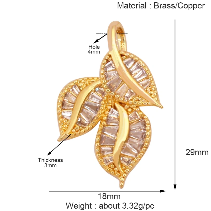 Sweet Rainbow Sun Rose Flower Four Leaf Clover Charm Pendant,Real 18k Gold Shell Zircon Jewelry Findings Necklace Supplies K41