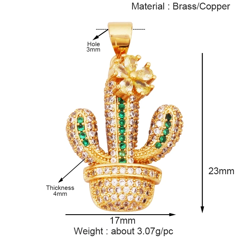 Sweet Rainbow Sun Rose Flower Four Leaf Clover Charm Pendant,Real 18k Gold Shell Zircon Jewelry Findings Necklace Supplies K41