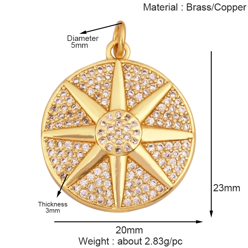 Sun Moon Star Celestial Charm Pendant,Real 18K Gold Plated Cubic Zirconia Paved,Jewelry Necklace Bracelet Accessories Supply K49