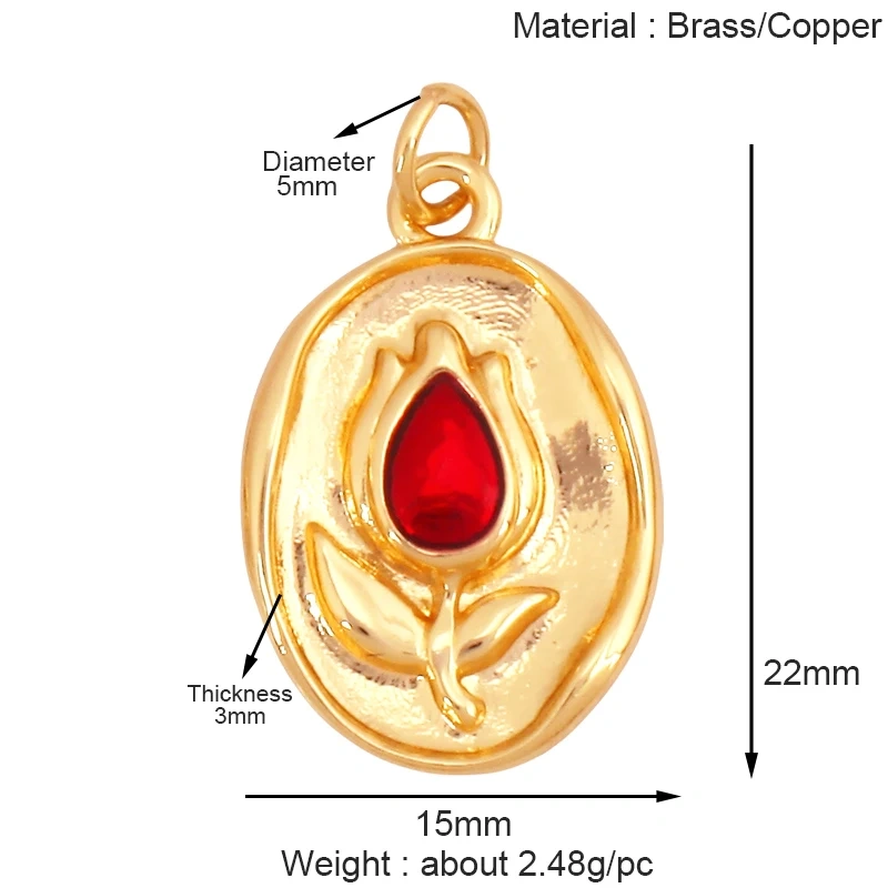 Sweet Rainbow Sun Rose Flower Four Leaf Clover Charm Pendant,Real 18k Gold Shell Zircon Jewelry Findings Necklace Supplies K41