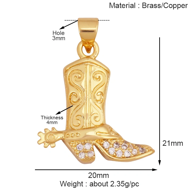 Fashion Cowboy Hat Boots Dance Shoes Bra Birdcage Sports Charm Pendant,Zircon Real 18K Gold Necklace Craft Jewelry Supplies K68