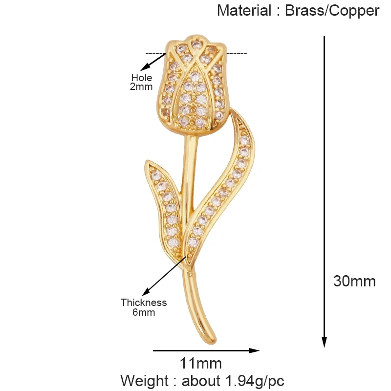 Sweet Rainbow Sun Rose Flower Four Leaf Clover Charm Pendant,Real 18k Gold Shell Zircon Jewelry Findings Necklace Supplies K41