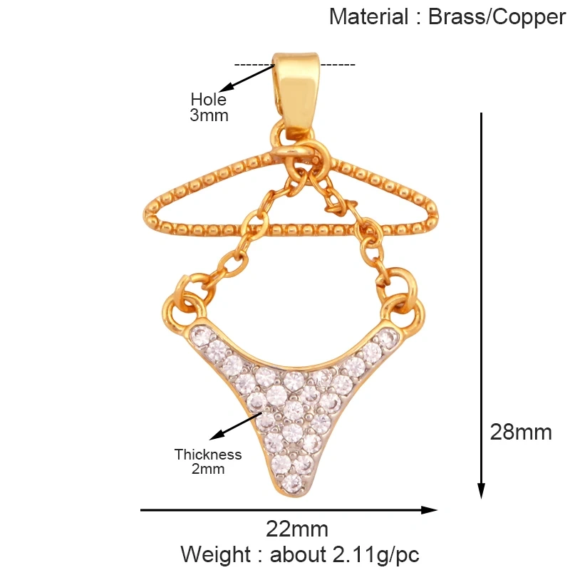 Fashion Cowboy Hat Boots Dance Shoes Bra Birdcage Sports Charm Pendant,Zircon Real 18K Gold Necklace Craft Jewelry Supplies K68