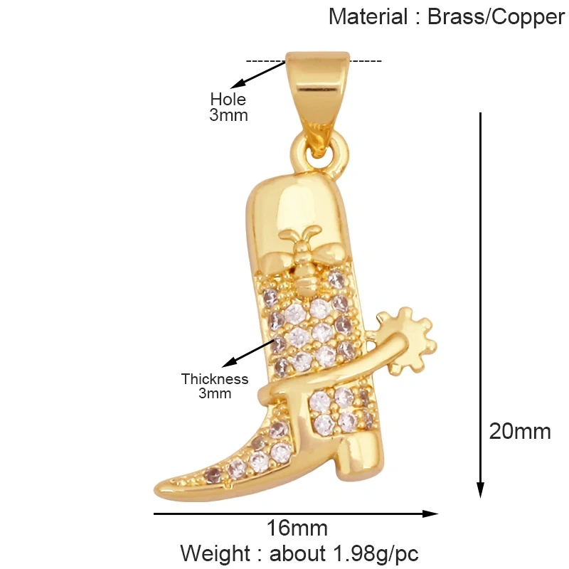 Fashion Cowboy Hat Boots Dance Shoes Bra Birdcage Sports Charm Pendant,Zircon Real 18K Gold Necklace Craft Jewelry Supplies K68