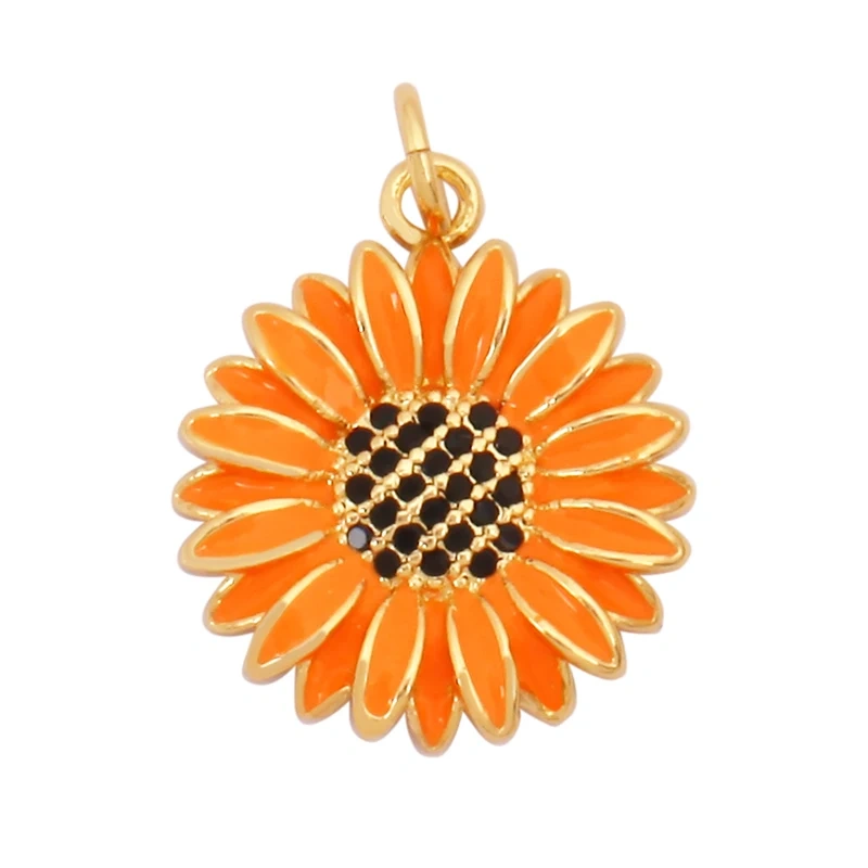 Sweet Rainbow Sun Rose Flower Four Leaf Clover Charm Pendant,Real 18k Gold Shell Zircon Jewelry Findings Necklace Supplies K41