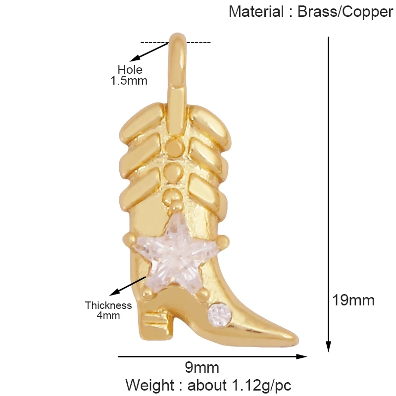 Fashion Cowboy Hat Boots Dance Shoes Bra Birdcage Sports Charm Pendant,Zircon Real 18K Gold Necklace Craft Jewelry Supplies K68