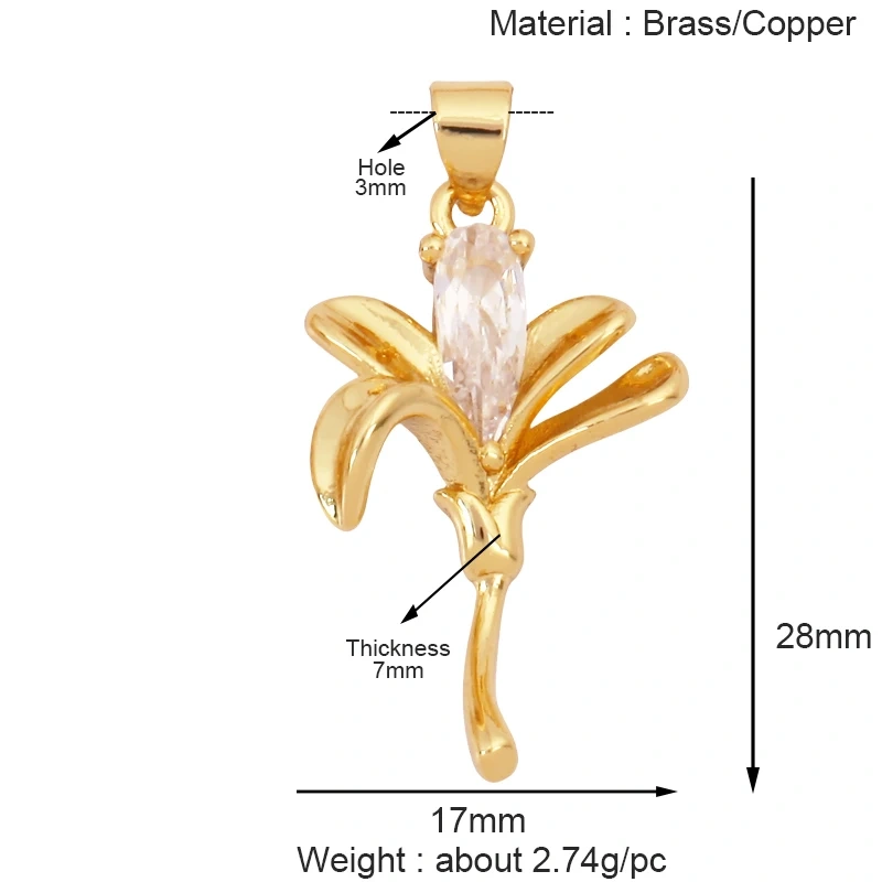 Sweet Rainbow Sun Rose Flower Four Leaf Clover Charm Pendant,Real 18k Gold Shell Zircon Jewelry Findings Necklace Supplies K41