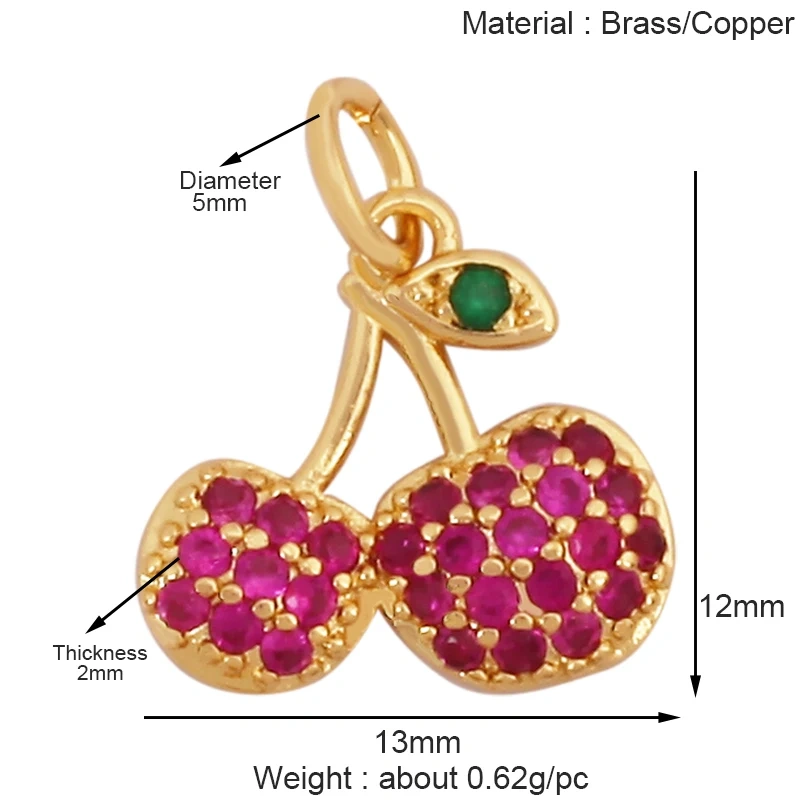 Fruit Apple Strawberry Cherry Lemon Banana Charm Pendant,Real 18K Gold Plated Jewelry Necklace Bracelet Making Supplies K52