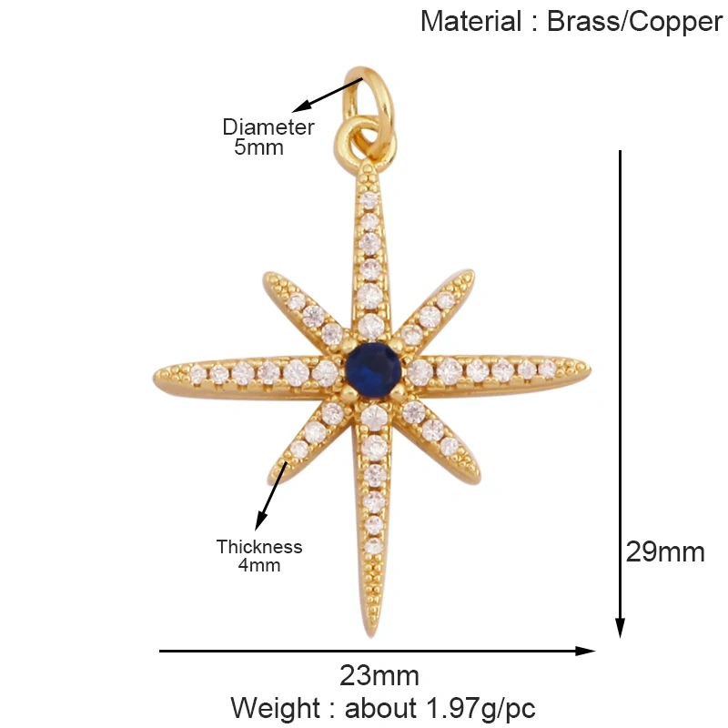 Sun Moon Star Celestial Charm Pendant,Real 18K Gold Plated Cubic Zirconia Paved,Jewelry Necklace Bracelet Accessories Supply K49