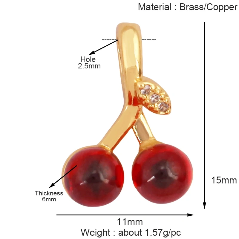 Fruit Apple Strawberry Cherry Lemon Banana Charm Pendant,Real 18K Gold Plated Jewelry Necklace Bracelet Making Supplies K52